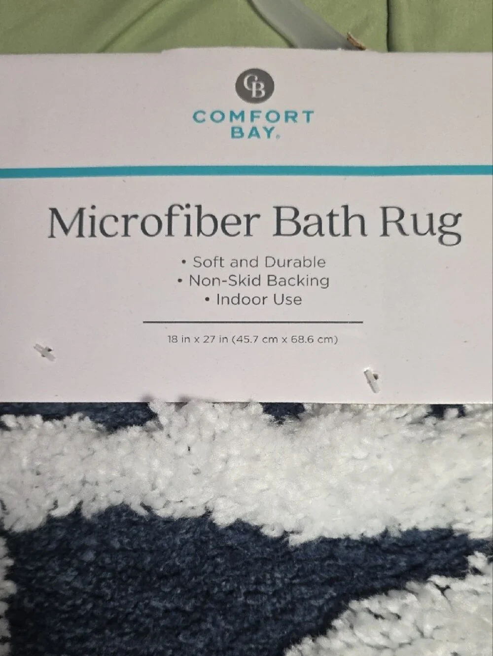 Comfort Bay Navy and White Microfiber Bath Rug with Leaf Pattern